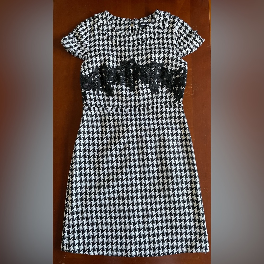 Karl Lagerfeld (Paris) Black and White Houndstooth Tweed Dress